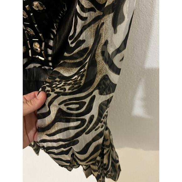NWT Pretty Angel zebra & black top w sheer sleeves dressy beaded size M - Picture 9 of 11